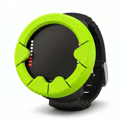 Hülle für Suunto Zoop Novo in leuchtendem Grün, bietet Schutz vor Stößen und Kratzern für Tauchcomputer.