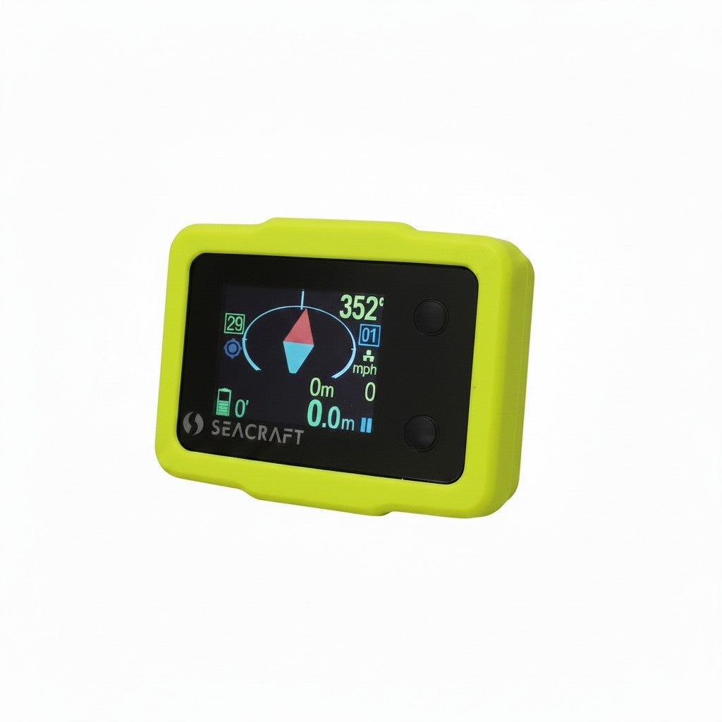 FrescH-print bright yellow silicone protective case for Seacraft ENC 3 dive computer, offering shock and scratch resistance.
