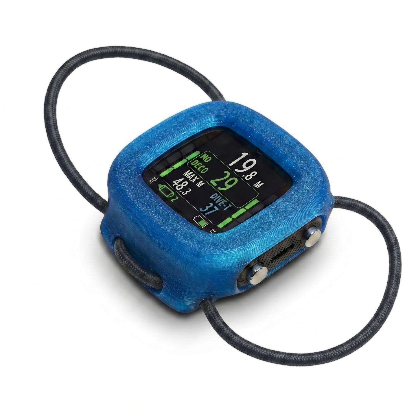Hülle für Aqualung i330r Bungee in blauer TPU-Optik, schützend um Tauchcomputer gewickelt.